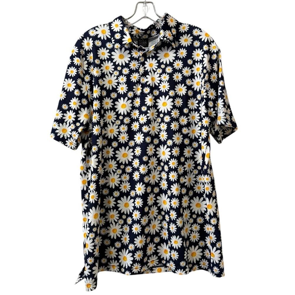 Golf Gods Men Polo‎ Shirt Size Large Floral Buttons Preppy Athleisure Activewear